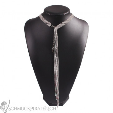 Glamour Statementkette "Crystal Tie" silberfarben mit langer Kristallkette-Bild1
