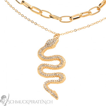 Damen Halskette "Snake" zweifarbig goldfarben mit Schlangenanhänger1