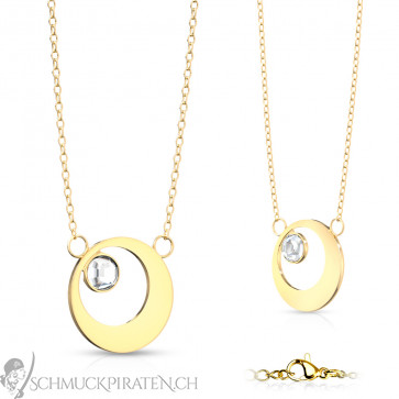 Edelstahl Halskette "Hollow Circle" goldfarben mit Kreis und Kristall