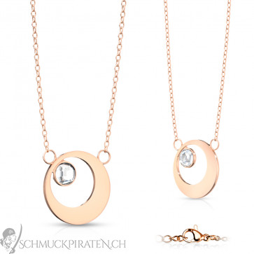 Edelstahl Halskette "Hollow Circle" rosegoldfarben mit Kreis und Kristall