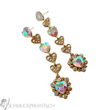 Damen Ohrringe "Rainbow Hearts" goldfarben mit funkelnden Zirkoniasteinen-Bild1