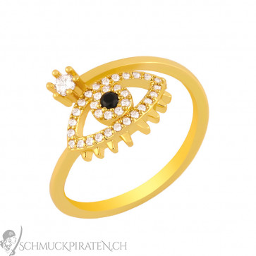 Vergoldeter Damen Edelstahl Ring "Auge der Fatima" One Size