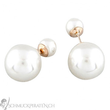 Damen Ohrringe zwei Perlen in weiss und gold-Bild 1