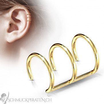 Fake Ohrpiercing drei Reihen goldfarben - 1 ST