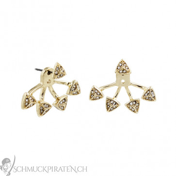 Damen Ear Jackets in gold mit Dreiecken und Strass-Bild 1