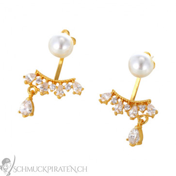 Trend Ear Jackets für Damen in gold mit weisser Perle und Zirkonia