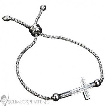 Damen Edelstahl Armband silberfarben mit Zirkonia Kreuz