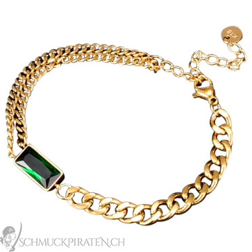 Edelstahl Armband "Emerald" goldfarben mit grünem Zirkoniastein1