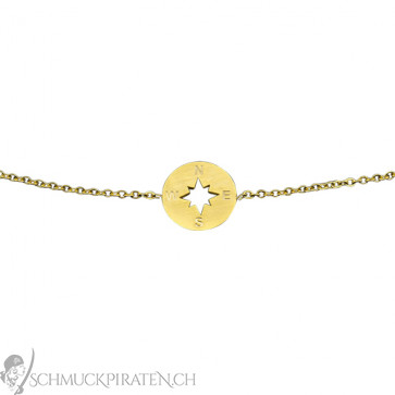 Edelstahl Armband "Kompass" goldfarben mit Kompassanhänger1