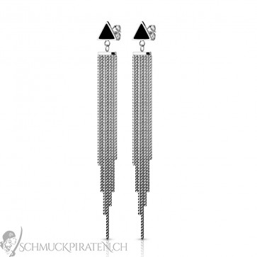 Elegante Edelstahl Ohrringe "Triangle" silberfarben mit Tasseln-bild1