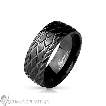 Herren Edelstahl Ring in schwarz mit Muster