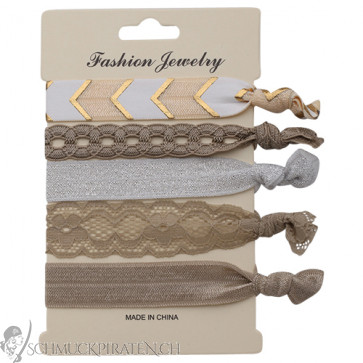 Elastisches Armbandset / Haaraccessoire "Taupe"