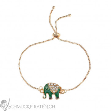 Armband für Damen mit grünem Elefant Anhänger mit Strass