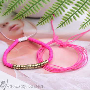 Textilarmband für Damen zweiteilig in pink und gold