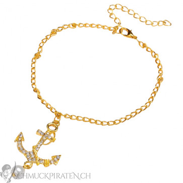 Damen Fusskette in gold mit Anker und Strass-Bild 1