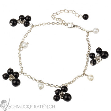 Damen Fusskette in silber mit weissen und schwarzen Perlen-Bild 1