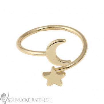 Damen Ring goldfarben mit Stern und Halbmond Details