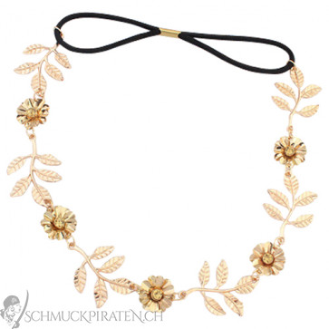 Damen Haarband mit Blumen und Blättern in gold und schwarz-Bild 1