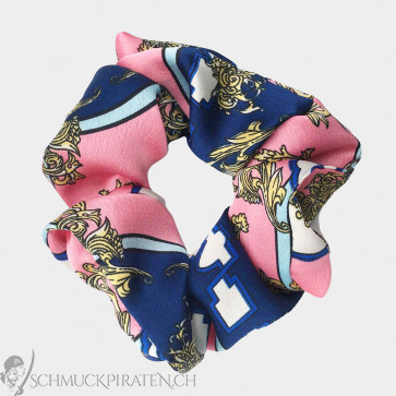 Ponytail Satin Haarband in pink/blau mit Blumemuster