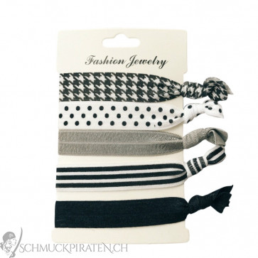 Elastisches Armbandset / Haaraccessoire "Black & White"