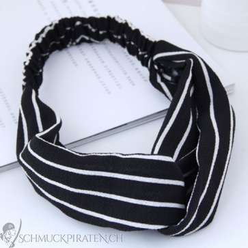 Haarband für Damen "Striped" mit Gummiband in schwarz und weiss