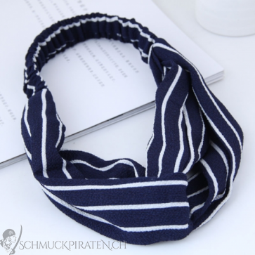 Haarband für Damen "Striped" mit Gummiband in blau und weiss