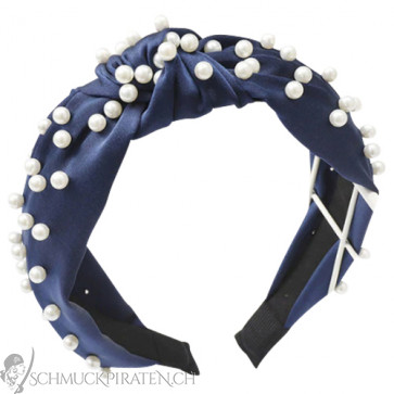 Perlen Haarreif mit Samtüberzug und Knotendetail navyblau