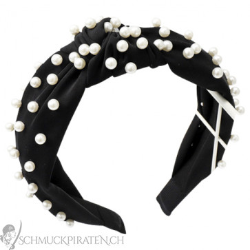 Perlen Haarreif mit Samtüberzug und Knotendetail schwarz