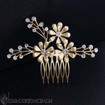 Haarspange "Golden Flowers" goldfarben mit Strass-Bild1