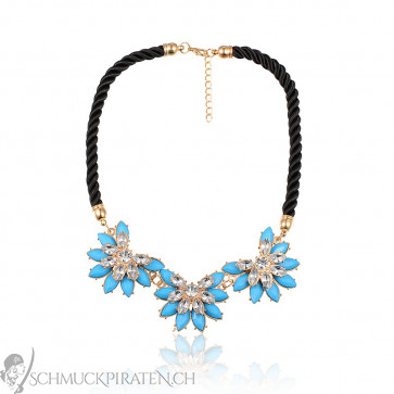 Halskette für Damen in schwarz mit blauen Blumen-Bild 1