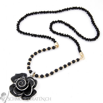 Damen Halskette in schwarz mit Blumenanhänger-Bild 1