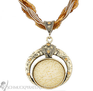 Halskette-Kette in altgold und braun mit beigem Stein-Bild 1