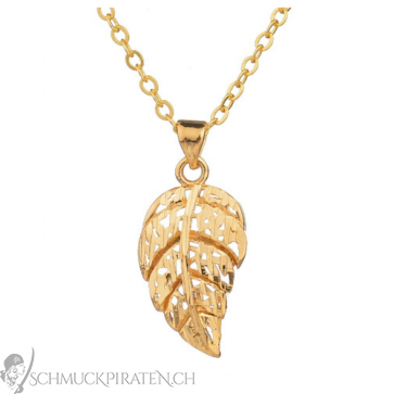 Goldfarbene Halskette mit Blatt Anhänger -Bild1