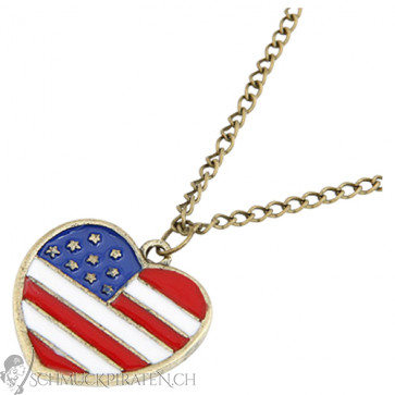 Kette mit Herzanhänger in altgold mit Amerikaflagge - Bild 1