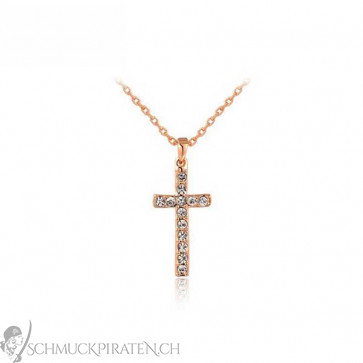 Kurze Kette mit Kreuzanhänger in roségold