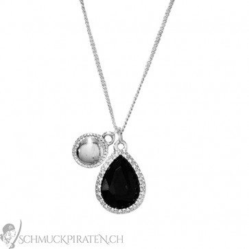 Halskette silber mit Stein in schwarz-Bild 1