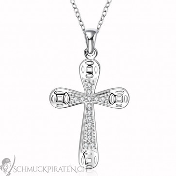 Halskette abgerundetes Kreuz in silber mit Strass - Bild 1