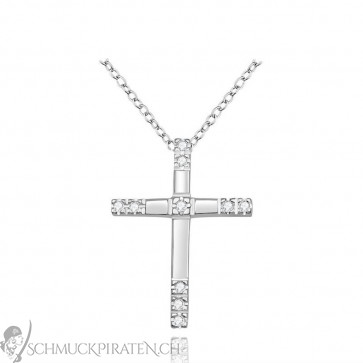 Halskette Glitzer Kreuz in silber mit Strass - Bild 1