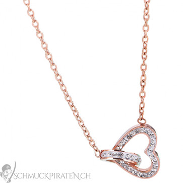 Damen Edelstahl Halskette "Crystal Heart" rosegoldfarben mit Strass-Bild 1