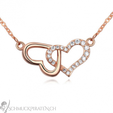 Halskette für Damen "Double Heart" mit Zirkonia Herzanhänger rosegoldfarben