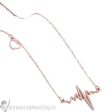 Damen Edelstahl Halskette rosegoldfarben mit Kardiogramm Anhänger