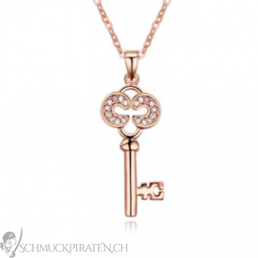 Halskette für Damen "Treasure" mit Zirkonia Schlüssel Anhänger rosegoldfarben