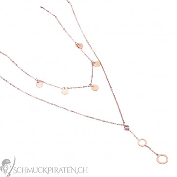 Damen Halskette "Circles" zweireihig aus Edelstahl rosegoldfarben-Bild 1
