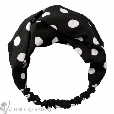 Haarband "White Dots" in schwarz/weiss mit Gummiband