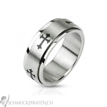 Herren Edelstahl Ring in silber mit Kreuz Design 