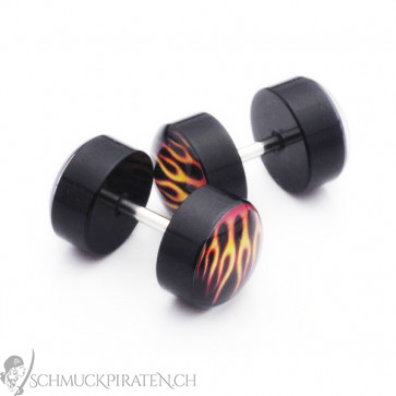 Fake Plugs Herren Acryl mit Flammen-8mm