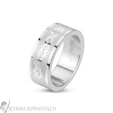 Herren Edelstahl Ring in silber mit Tribal Design 