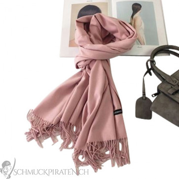 Damen Schal aus Baumwolle einfarbig rosa mit Fransen