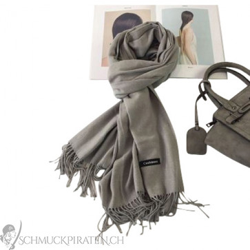Damen Schal Kaschmir-Style einfarbig grau mit Fransen