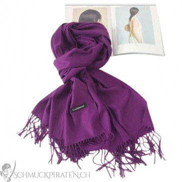 Damen Schal aus Baumwolle einfarbig lila mit Fransen